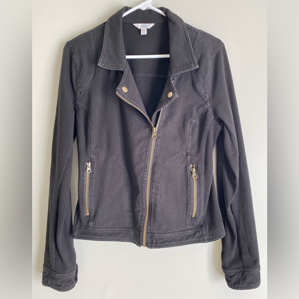 Time and Tru Black Knit Moto Jacket with Gold Zippers